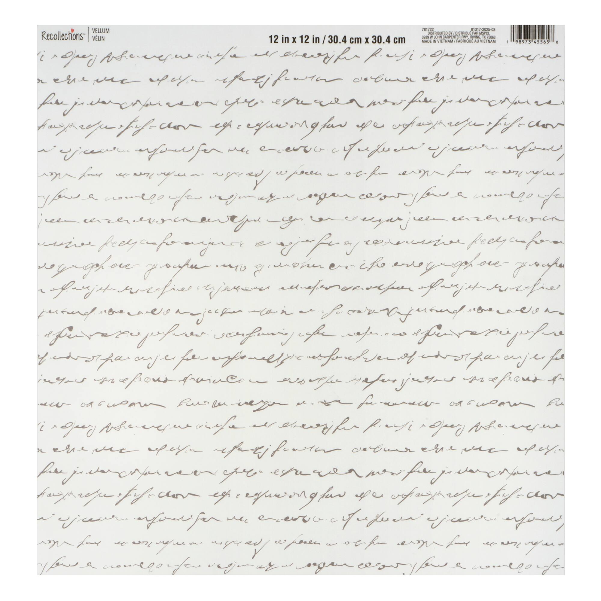 12" x 12" Word Script Vellum Paper by Recollections™